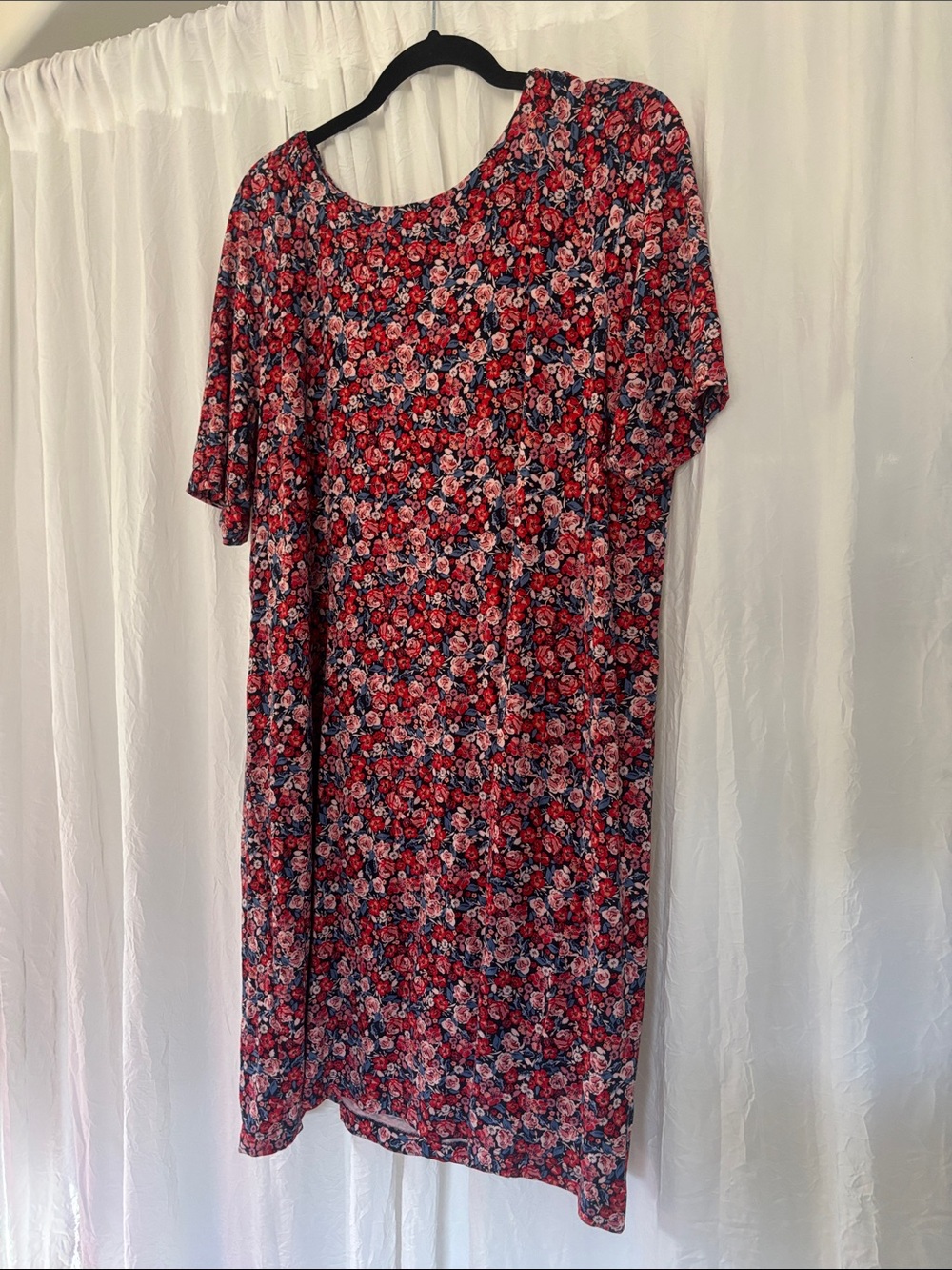 J. Jill Red & Navy Floral Midi Shift Dress